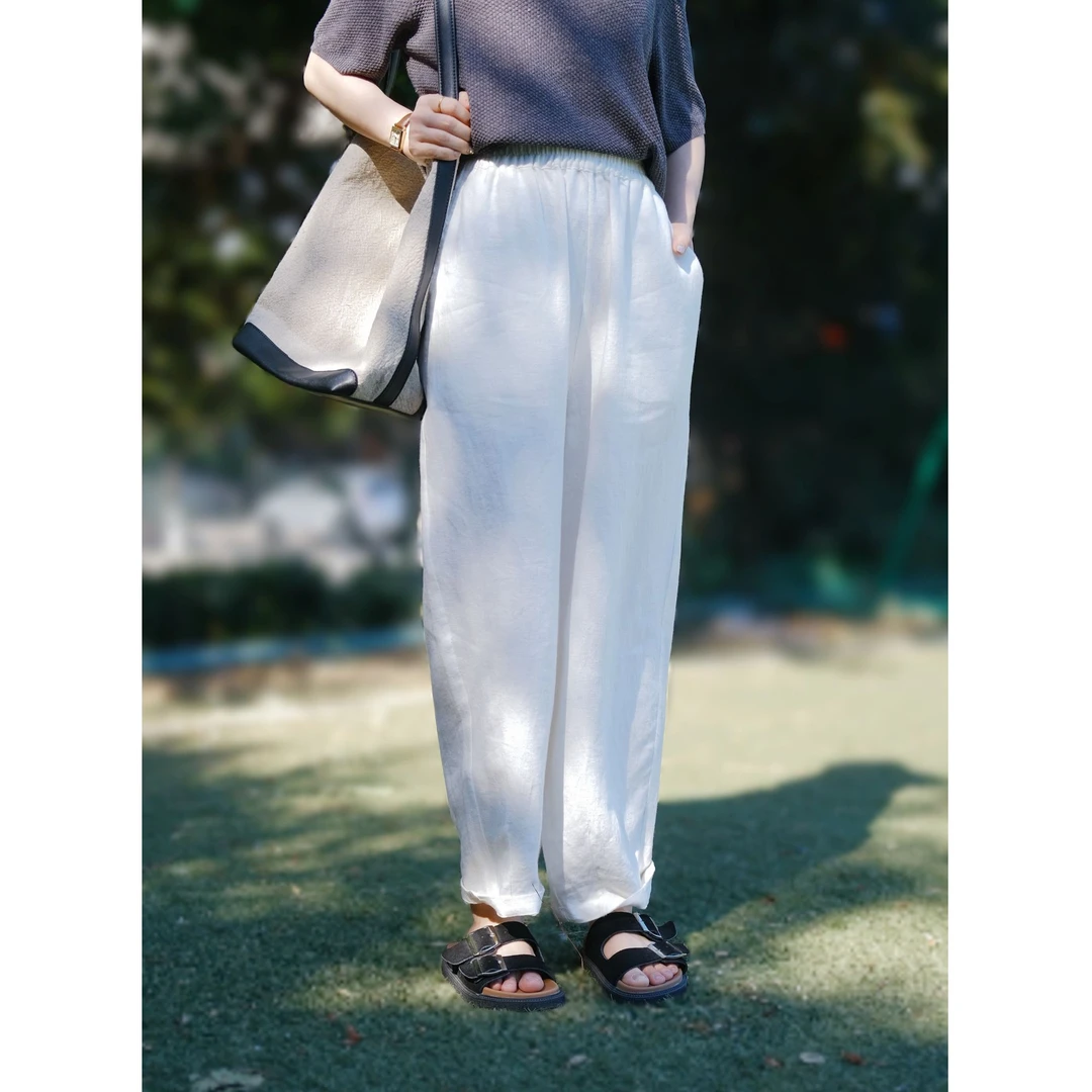 【白富美】人手必备白色流苏毛边不透超显瘦百搭汉麻休闲裤24153