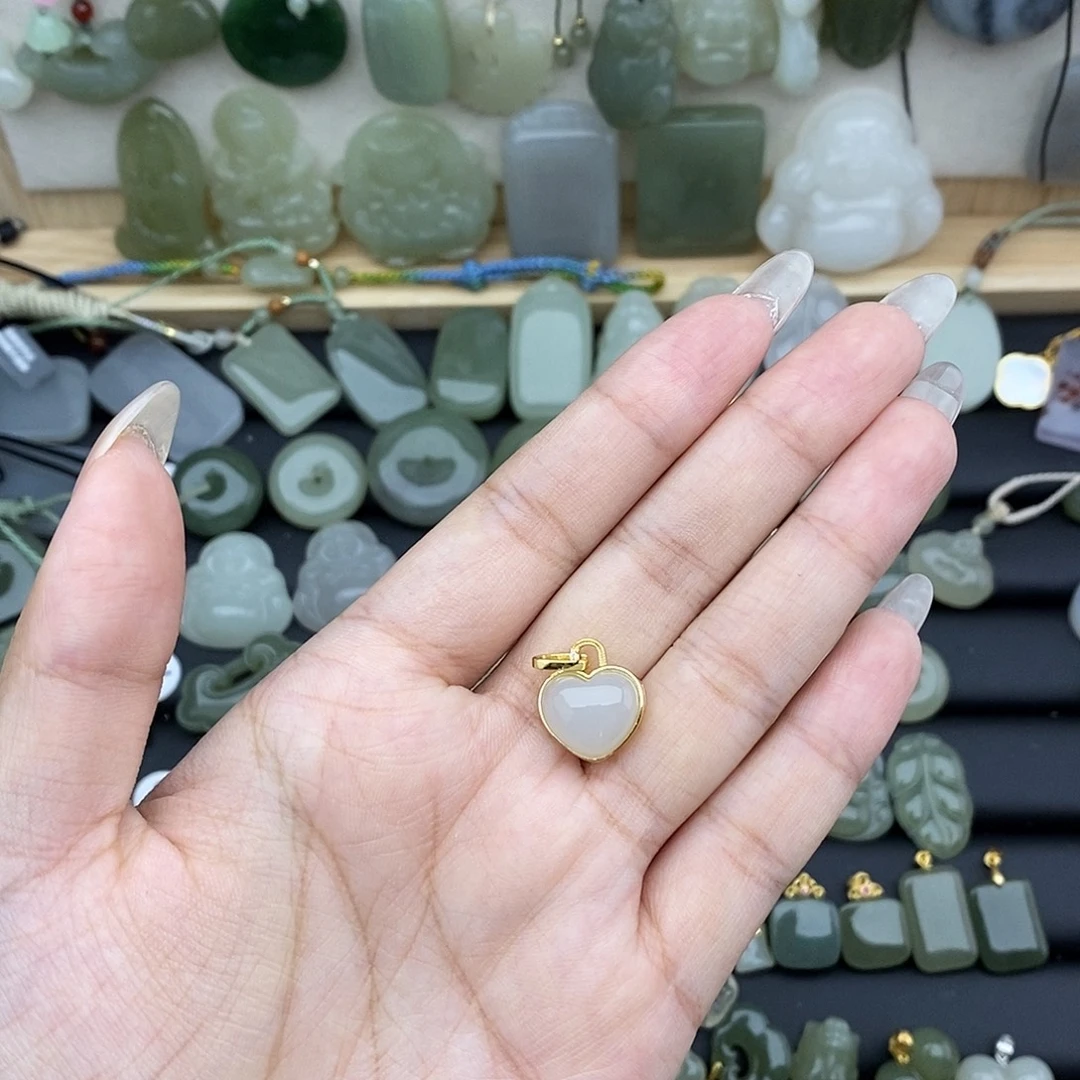 和田玉银S925镶嵌吊坠(不含链)