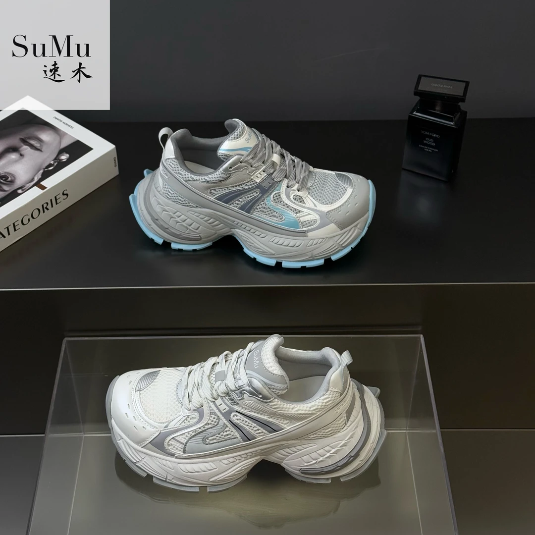 潮流厚底百搭显脚小老爹鞋时尚透气网面潮鞋白色女款