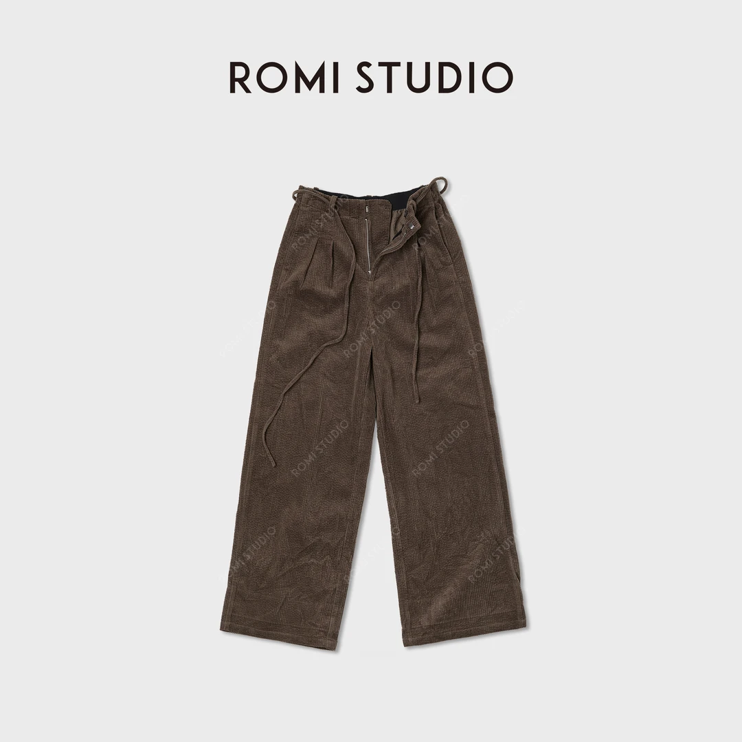 ROMI STUDIO“复古英伦”抽绳立体灯芯绒工字褶直筒长裤RWCAX66368