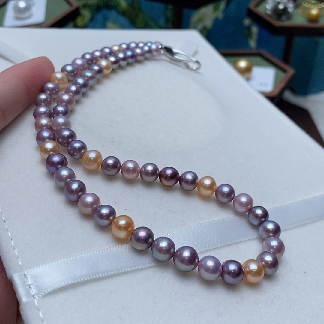 颈饰淡水珍珠银S925镶嵌7-8正圆