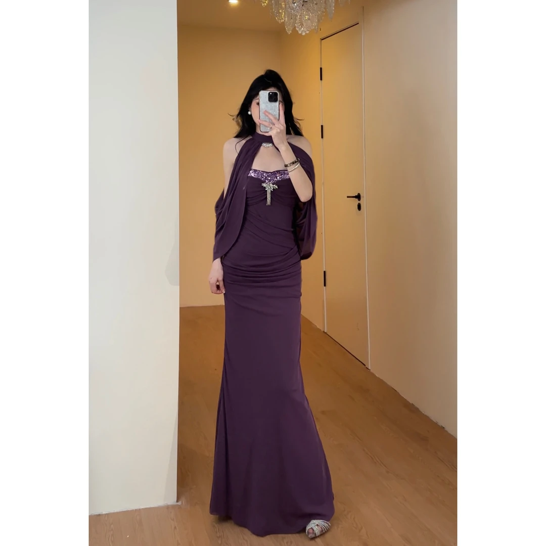 a40/F162/1224【雪雪】性感露肩显瘦气质高级感连衣裙露肩包臀裙