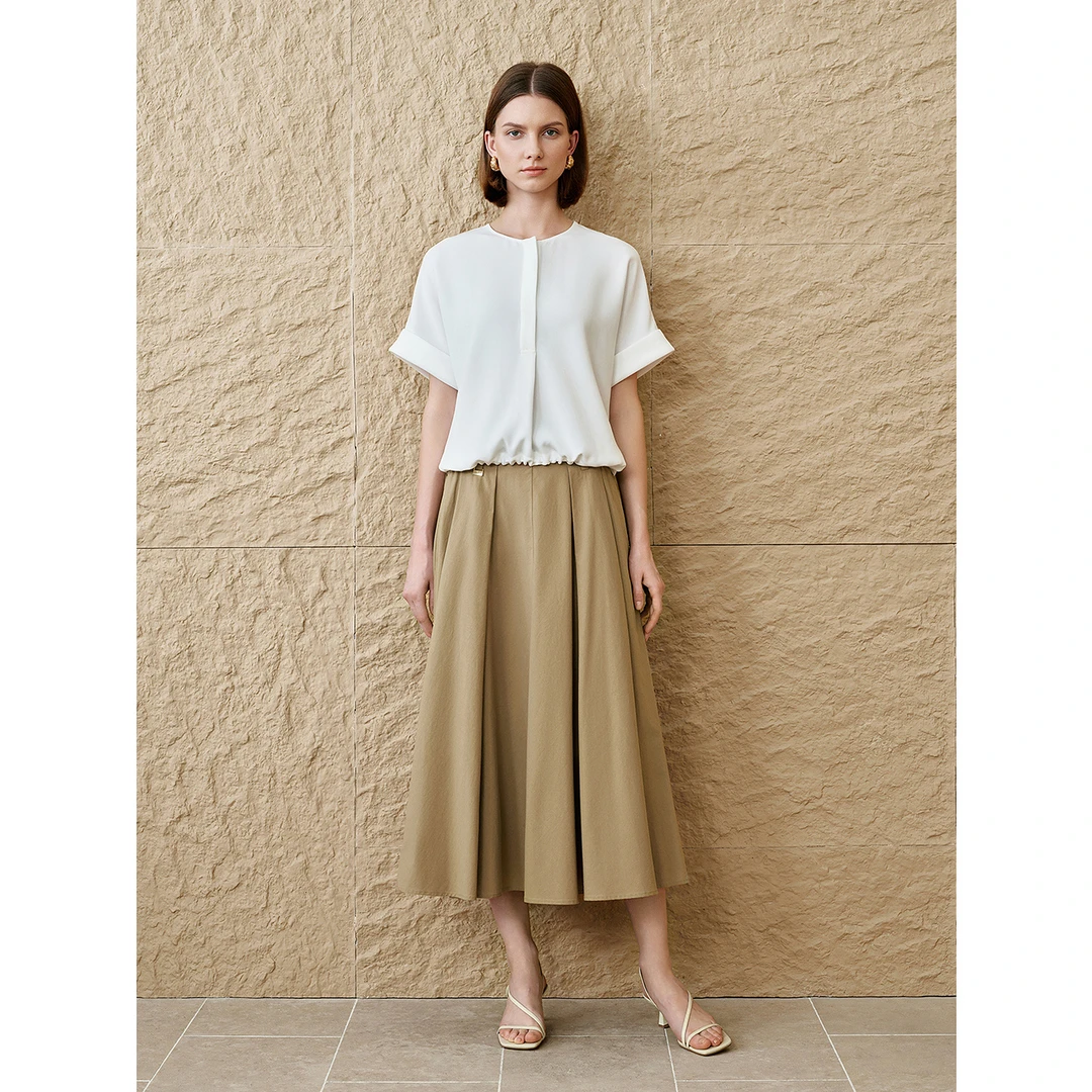 INSUN恩裳专选2025夏季休闲抽绳防透三醋酸衬衫上衣9C65270140