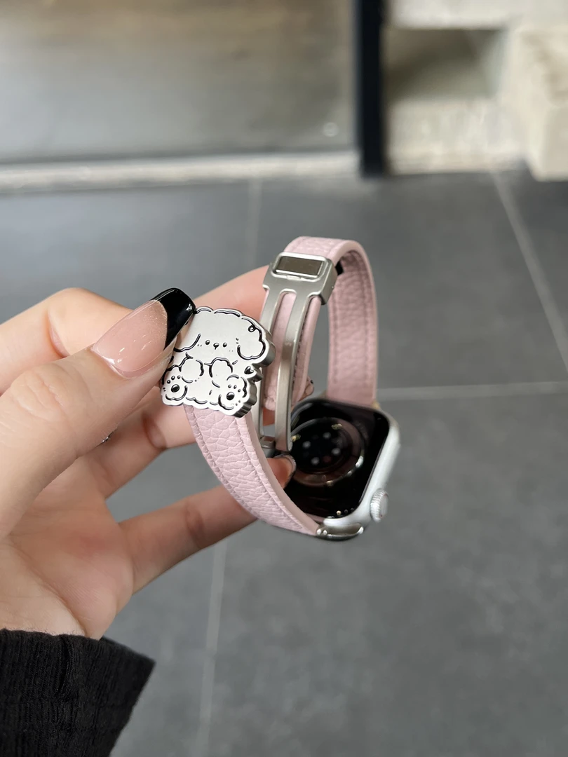 线条狗磁吸扣荔枝纹皮表带适用applewatch10苹果手表s9iwatch87se