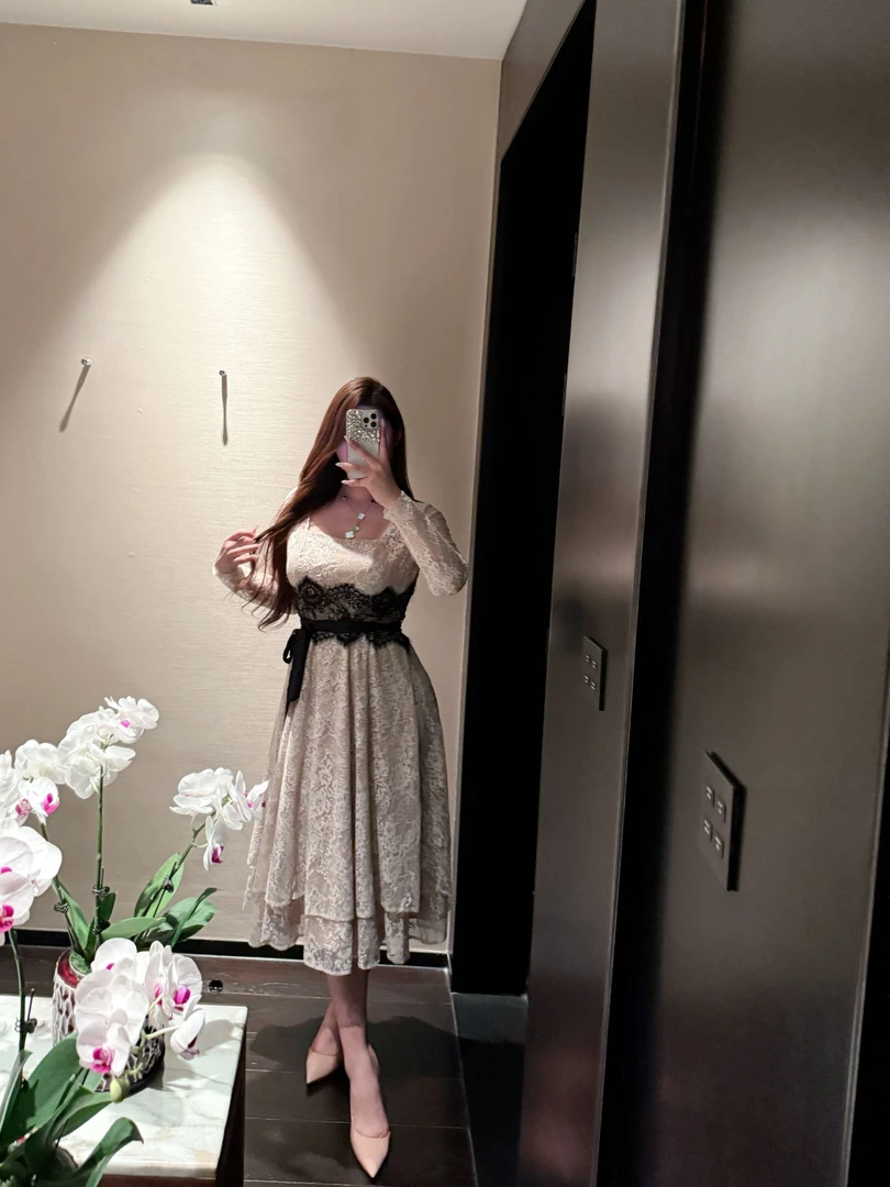 胖婷大码定制胖mm「楚楚小白花」古早风甜美温柔纯欲蕾丝连衣裙女