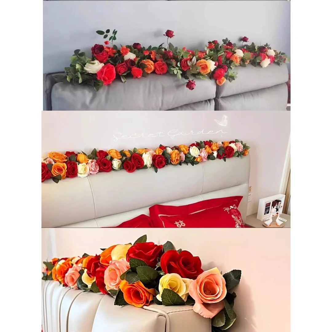床头仿真花结婚婚房布置装饰花藤摆花新房卧室沙发婚庆假花藤条