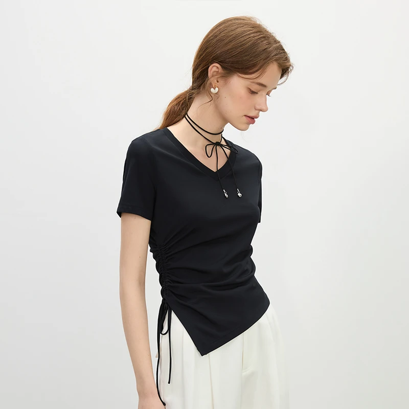 【CC专属】"冰肤黑科技"T恤抽绳不对称T恤25FS12278