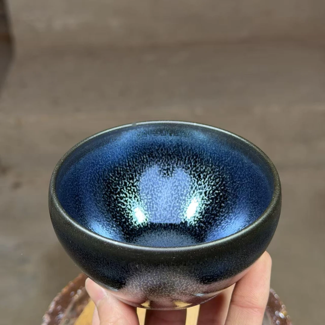 建窑建盏 蓝麒麟 茶盏主人杯 电烧