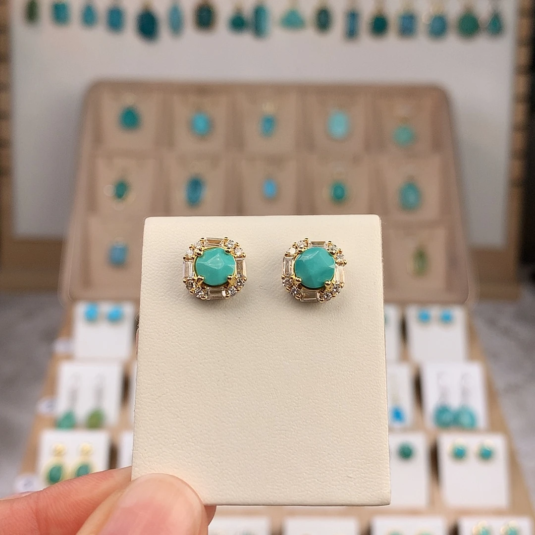 绿松石银S925镶嵌耳饰