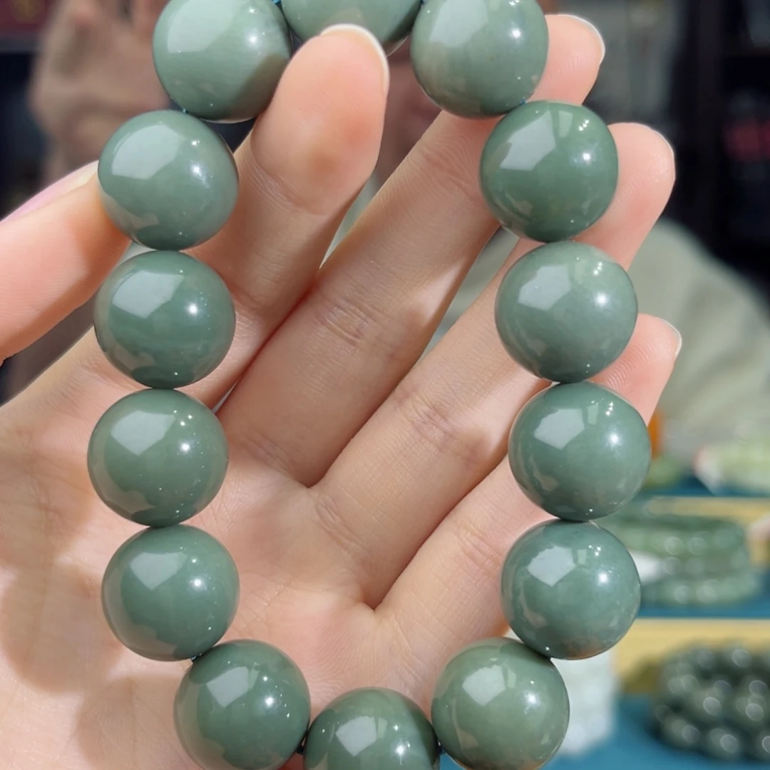 和田玉手串未镶嵌手串纯天然新疆沙枣青16mm