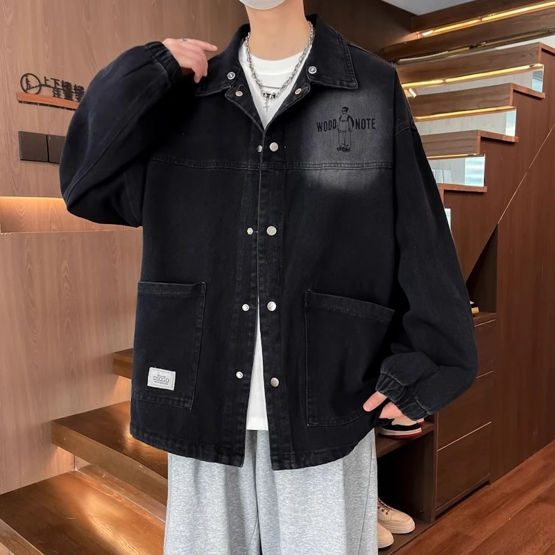 青少年牛仔外套男春秋季新款宽松休闲薄款男装连帽潮流夹克上衣