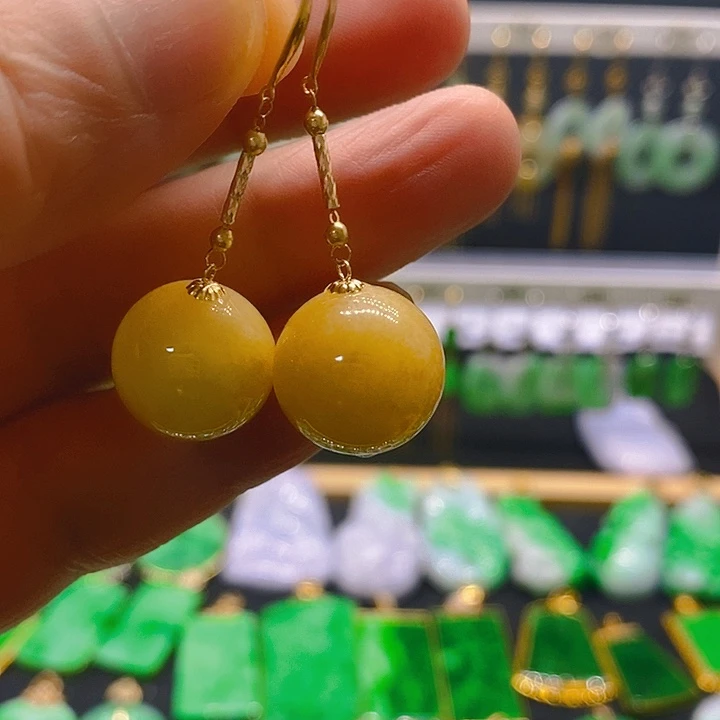 翡翠18K金镶嵌耳饰耳坠