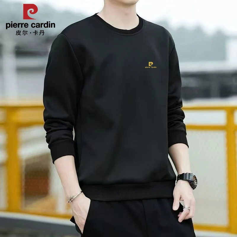 皮尔卡丹男士纯棉卫衣长袖圆领T恤秋冬款加绒保暖宽松百搭卫衣男