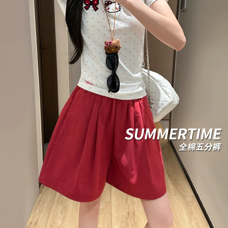 冰丝运动短裤女2025年夏季薄款高腰宽松显瘦外穿小个子亚麻五分裤