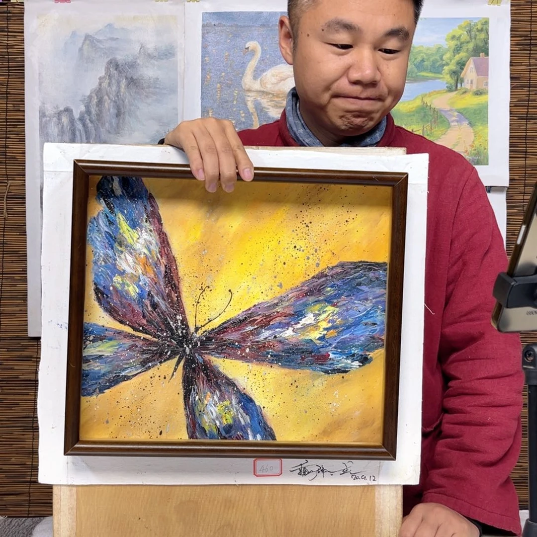 油画行路人小院绘画作品竞拍