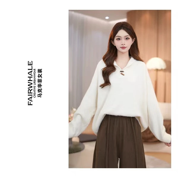 马克华菲毛衣秋冬常规纯色女装纽扣连帽休闲针织衫FW25H696 qq