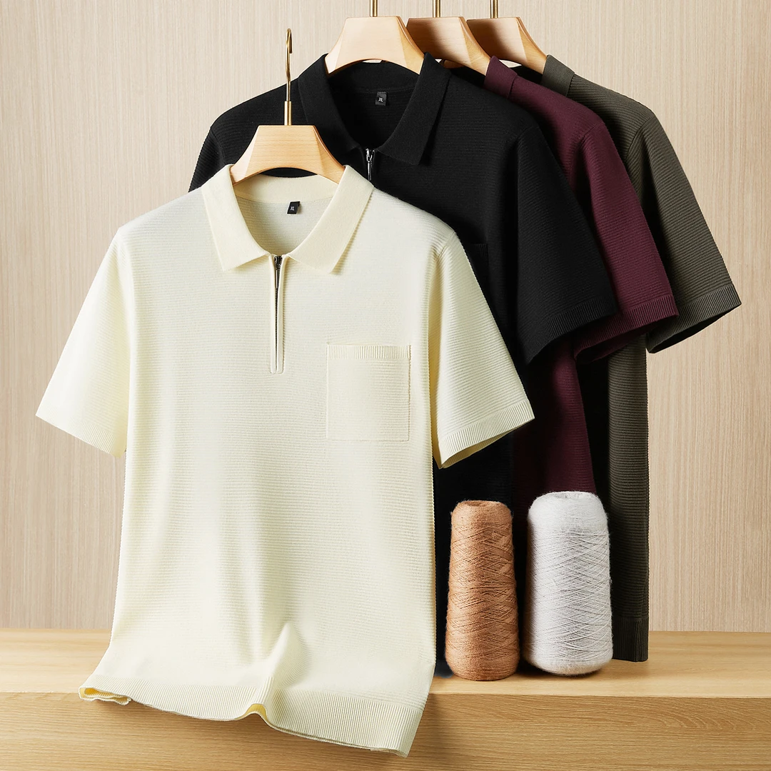 初秋大码男士半袖针织毛衣纯色百搭加肥加大翻领打底衫胖子男毛衫