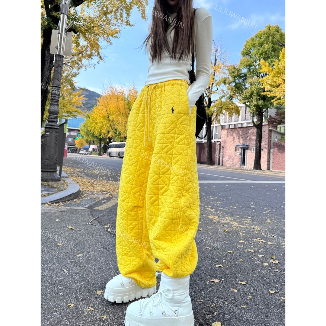 婉君【拉夫小棉裤】秋冬韩版菱格时尚百搭休闲裤LWJ24D4TZ2384