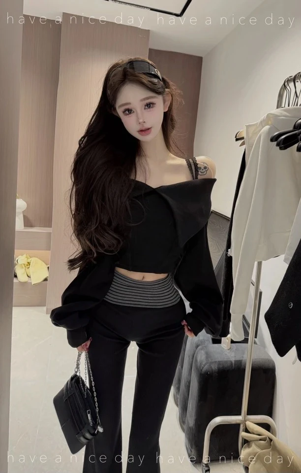 橙路【定制款辣妹蕾丝肩带】卫衣