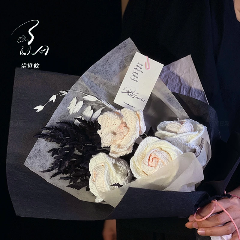 周日隙【尘世攸】手工针织仿真复古花束生日纪念日礼物玫瑰手捧花