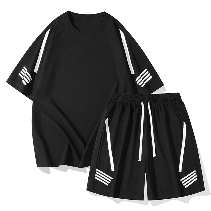 休闲学生运动套装字母刺绣男士套装潮流男运动服速干衣宽松假两件