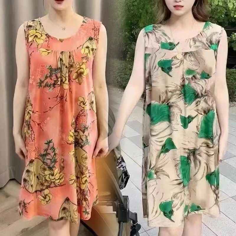 夏季新款睡裙女薄款大码网眼透气简约时尚无袖家居服可外睡衣裙女