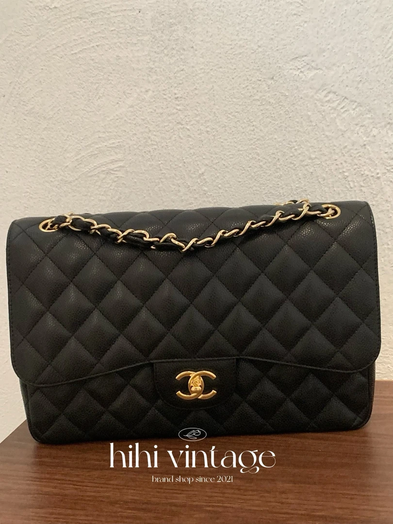 99新 Chanel/香奈儿 HIHI黑金荔枝纹双盖Jumbo18开12564543JL