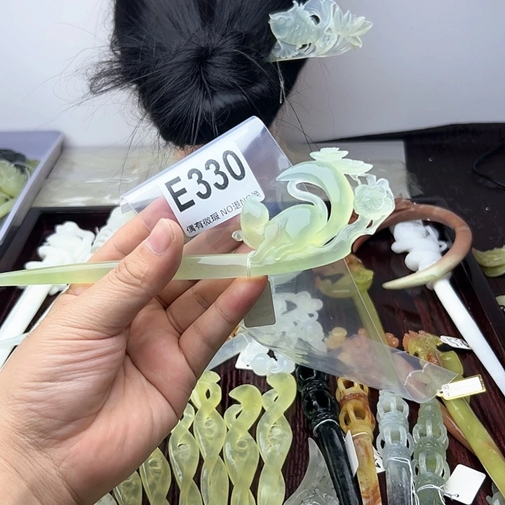 蛇纹石玉发饰合金猫****饭
