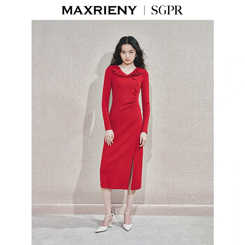 MAXRIENY2024气质衬衫拼接连衣裙