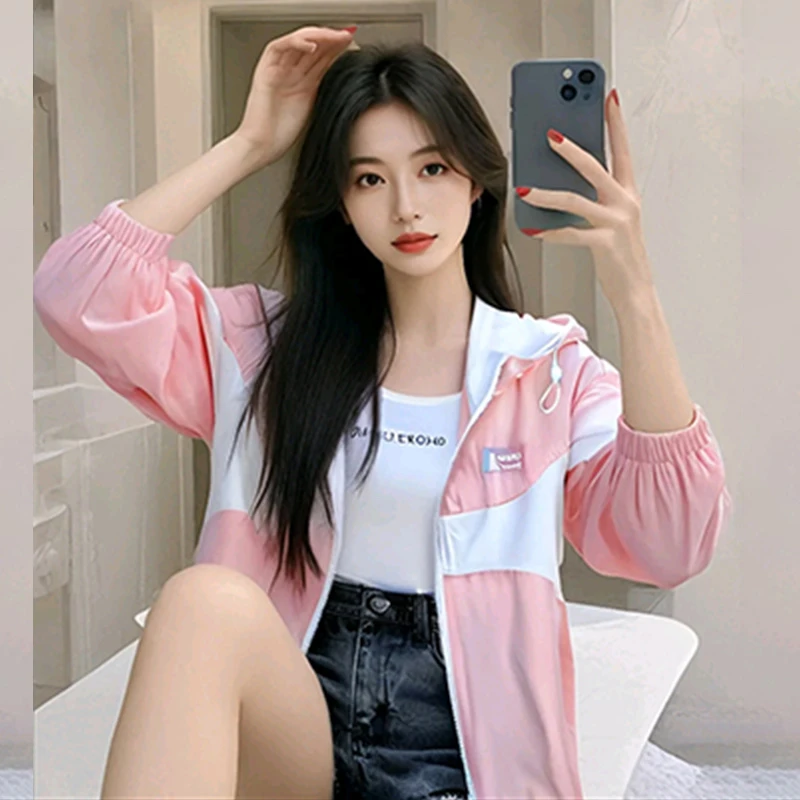 防晒衣2025年夏季新款潮流连帽防晒服时尚百搭短款轻薄透气外套女
