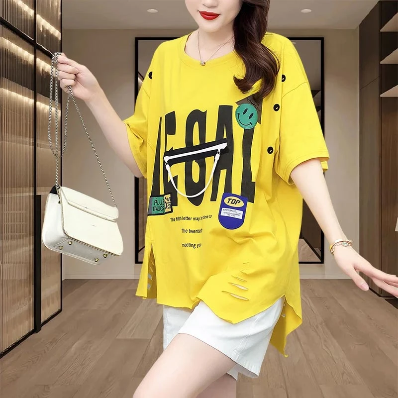 2025年新款夏季小众宽松显瘦不规则T恤女装时尚百搭通勤短袖上衣