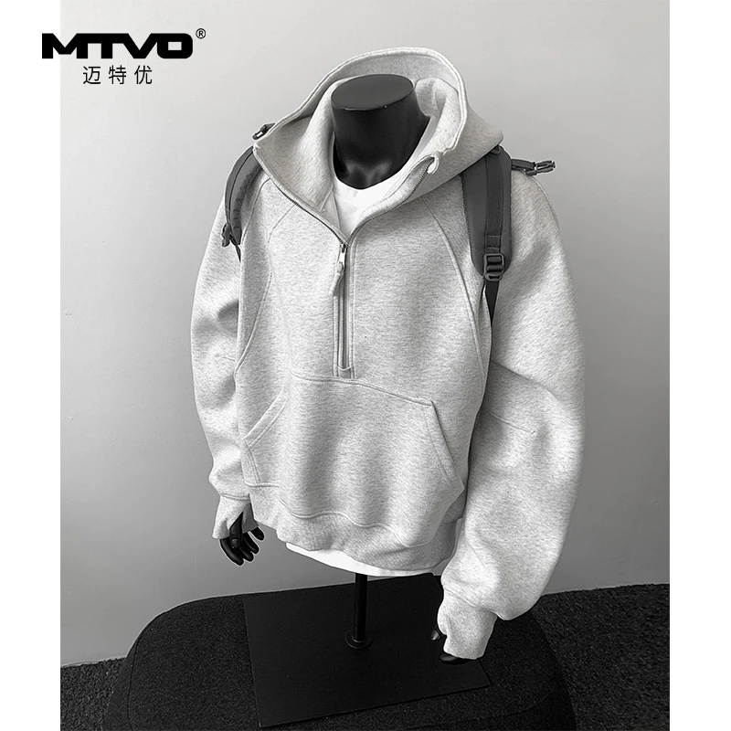 连帽半拉链卫衣2025年秋季新款男生美式高街潮牌时尚百搭连帽卫衣