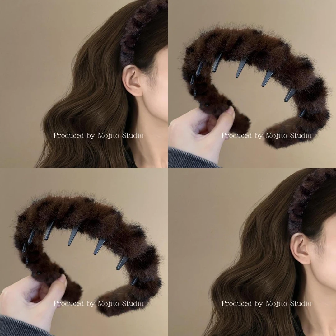 高智女主~秋冬豹纹毛绒波浪发箍2025新款时尚洋气百搭高颅顶发夹