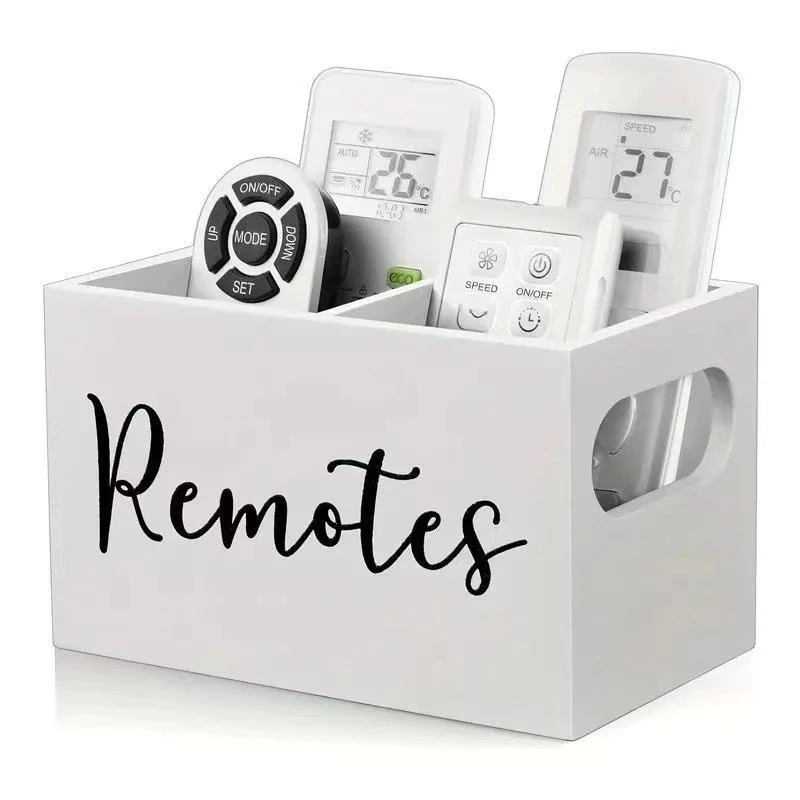 白色两格 木质客厅整理筐装饰木盒桌面分格遥控