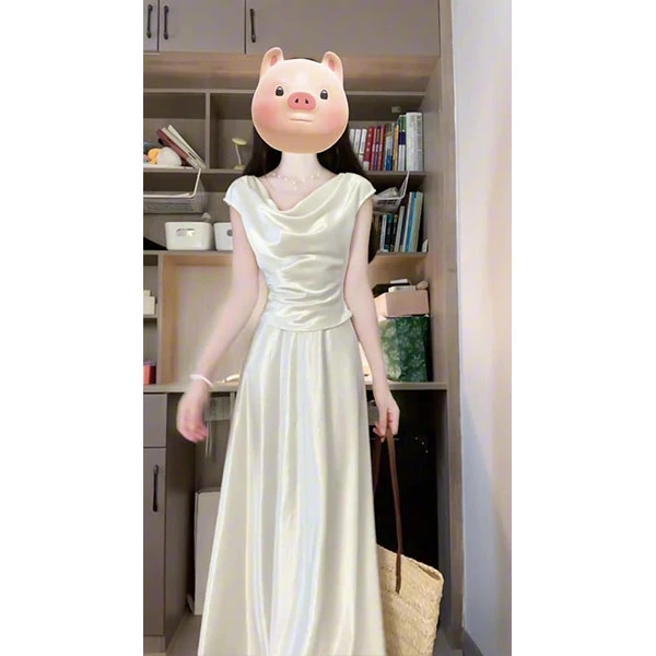 法式新款气质套装露肩短袖衬衫女夏季香槟色半身裙a字长裙两件套