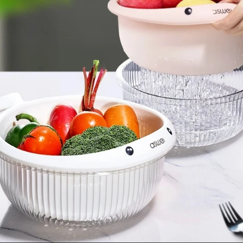 2023双层洗菜盆沥水篮厨房家用可爱水果盘客厅水槽滤水筐菜篓篮子