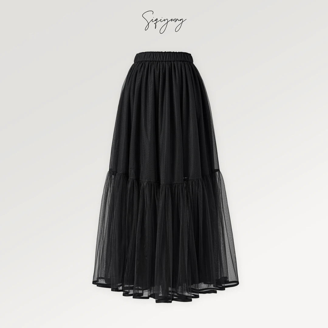 SIQIYOUNG 黑天鹅-网纱拼接半裙