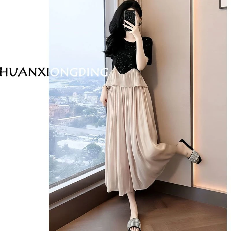 【300斤胖妹妹】夏季复古小众显瘦套装女气质高腰上衣+阔腿裤两件套