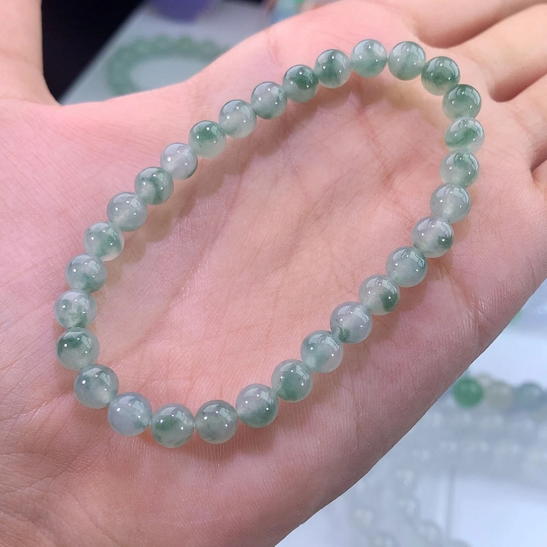 未镶嵌手链翡翠冰飘绿花手串