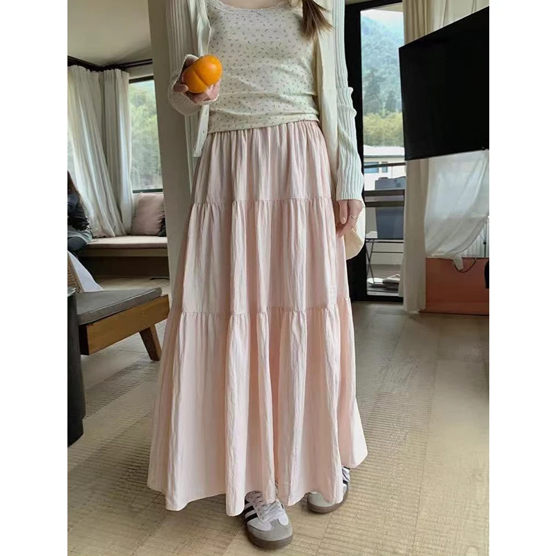 温柔风白色a字半身裙女春季2025新款高腰显瘦垂坠感蛋糕裙长裙子