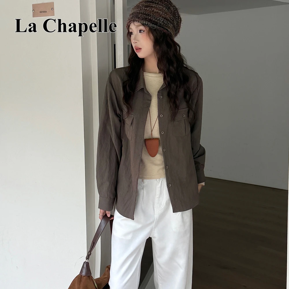 拉夏贝尔绿色工装衬衫外套长袖衬衣女2025秋洋气时尚爆款宽松上衣