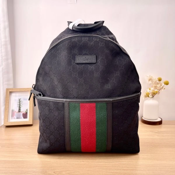 95新 GUCCI/古驰 红绿条纹织带双肩包/1687