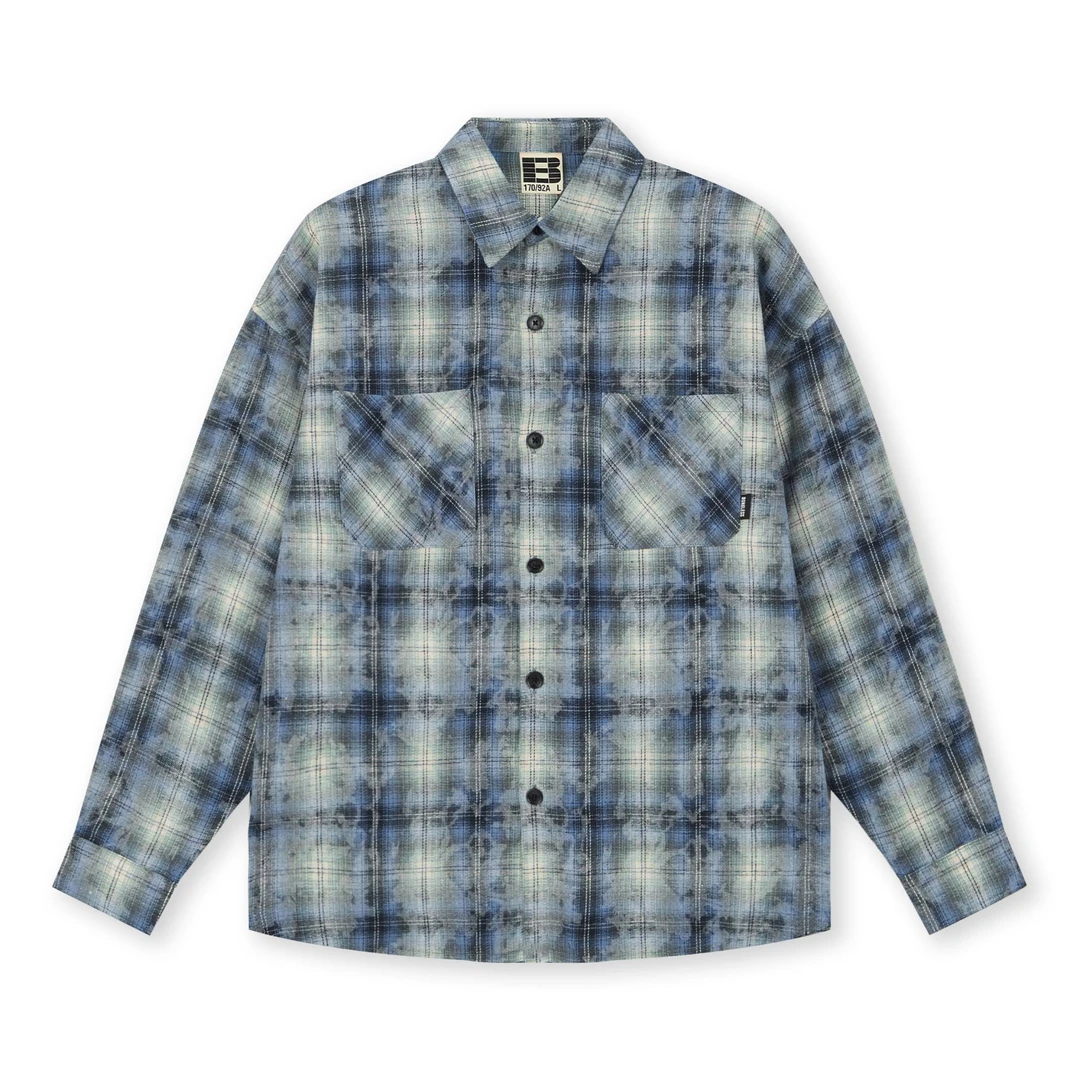 BONELESS做旧效果散边长袖衬衫秋季新款皮牌宽松休闲情侣衬衣外套