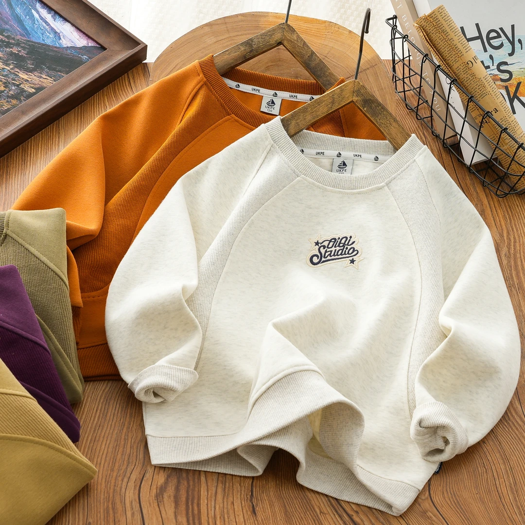 男童春装卫衣2025新款春秋男孩圆领衫儿童拼接时髦上衣洋气打底衫