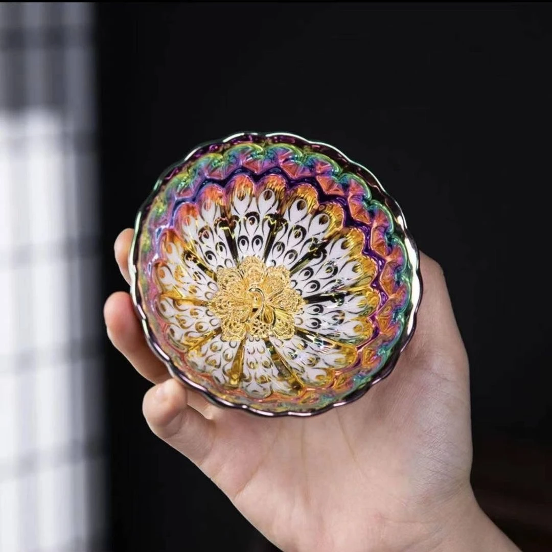 七彩金孔雀陶瓷茶器茶具主人杯茶杯开窑