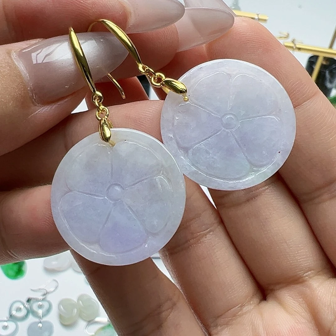 银S925镶嵌翡翠耳饰天然缅甸A货翡翠