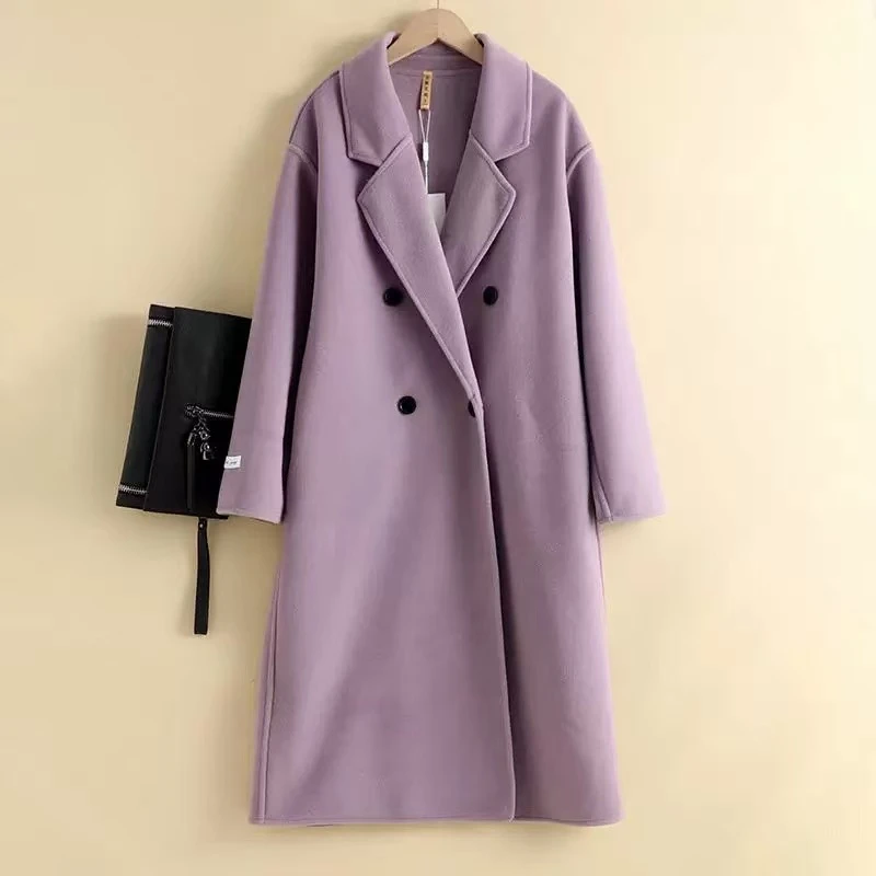 紫色双面绒大衣2025春秋新款女韩版宽松中长款赫本毛呢显瘦外套