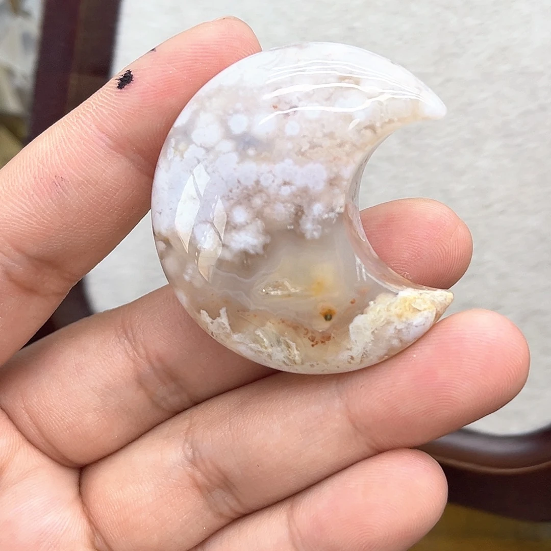 未镶嵌水晶珠宝半成品34 樱花玛.瑙月亮摆件