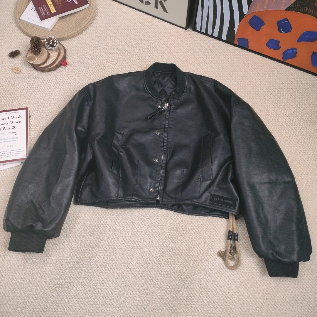 2024年秋冬新款时尚百搭休闲加厚长袖皮外套029