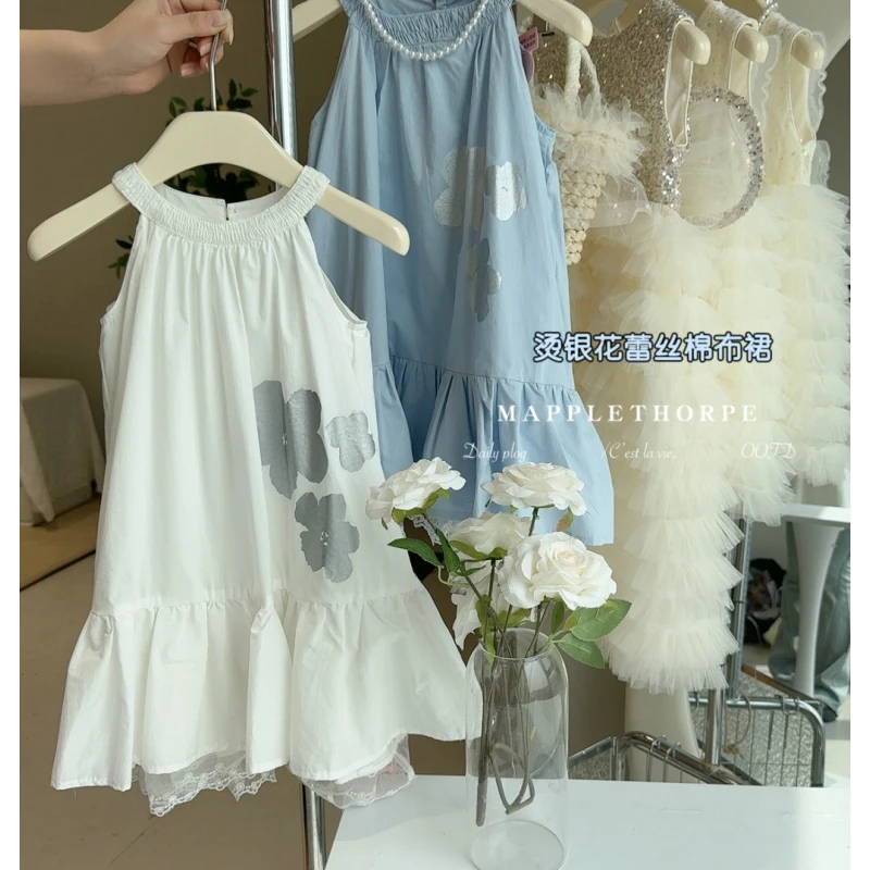 【挂脖蕾丝棉布裙】25006